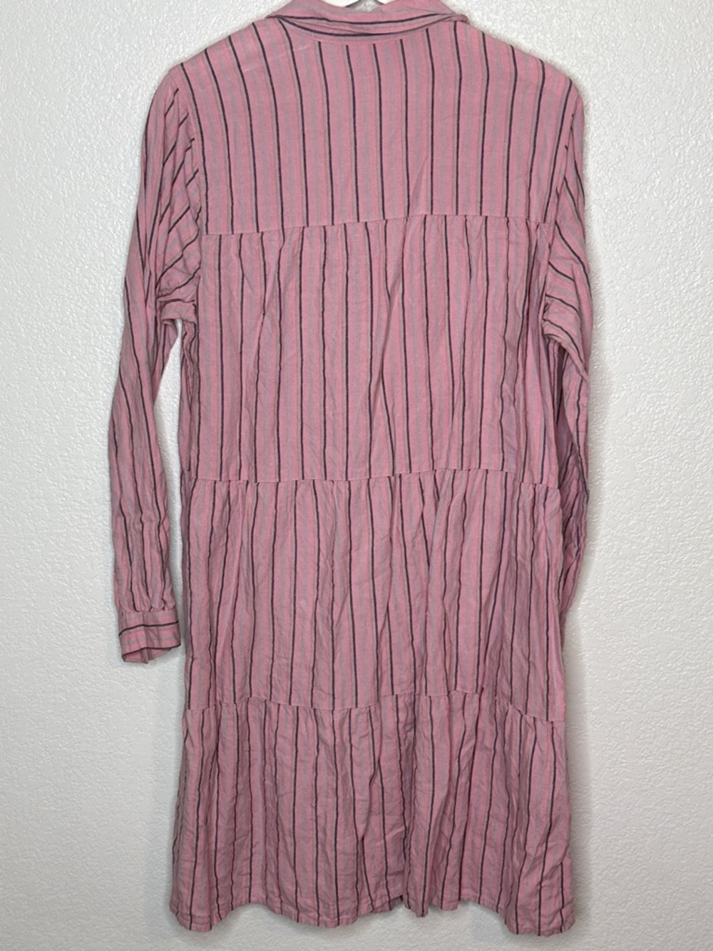 J. Jill Pink Striped Tiered Linen Button Down Shirt Dress Size Medium Tall - Picture 4 of 8